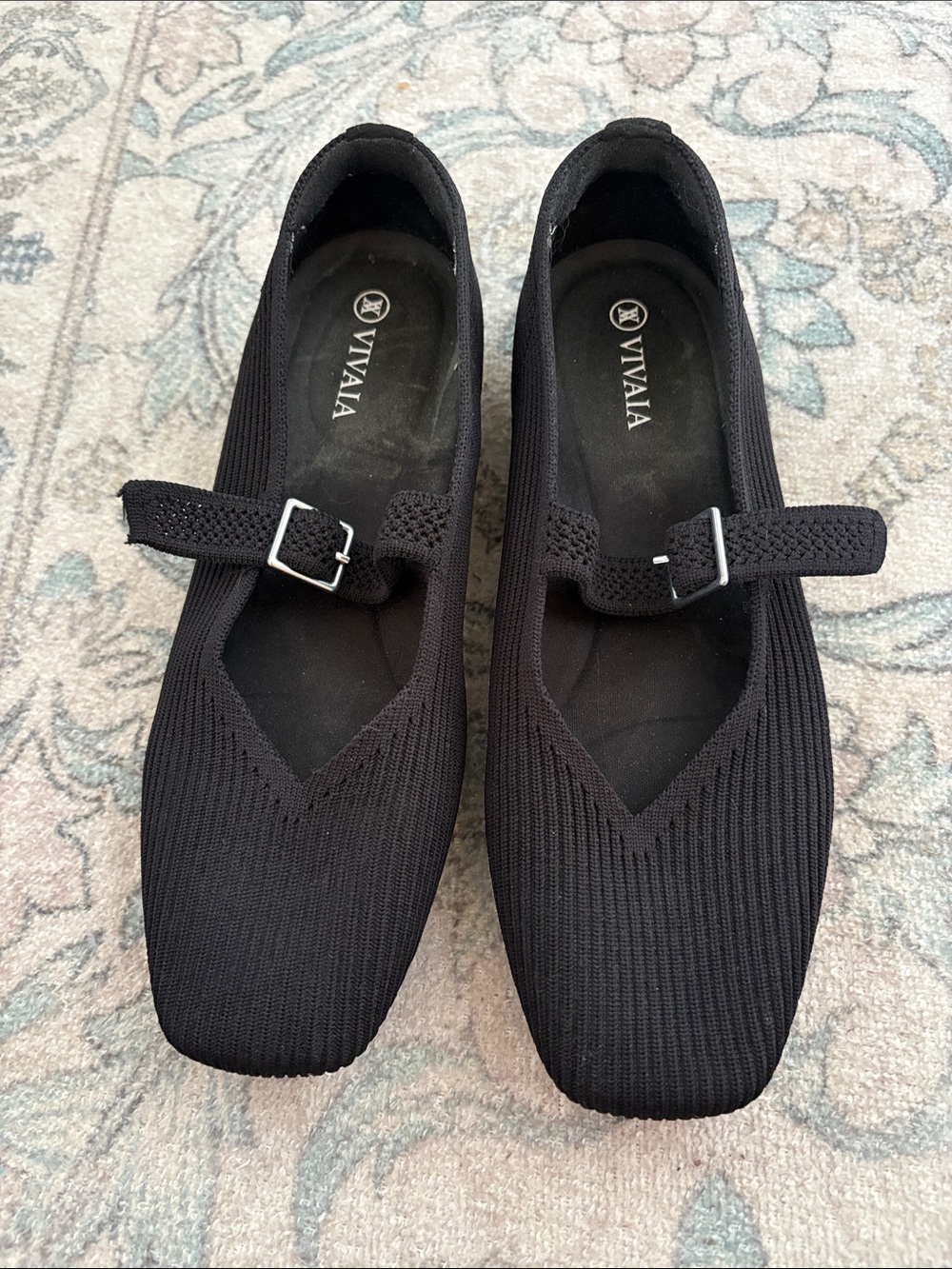Vivaia Shoes Margot Mary Jane Womens EU37  Black Square Toe Buckle Flat